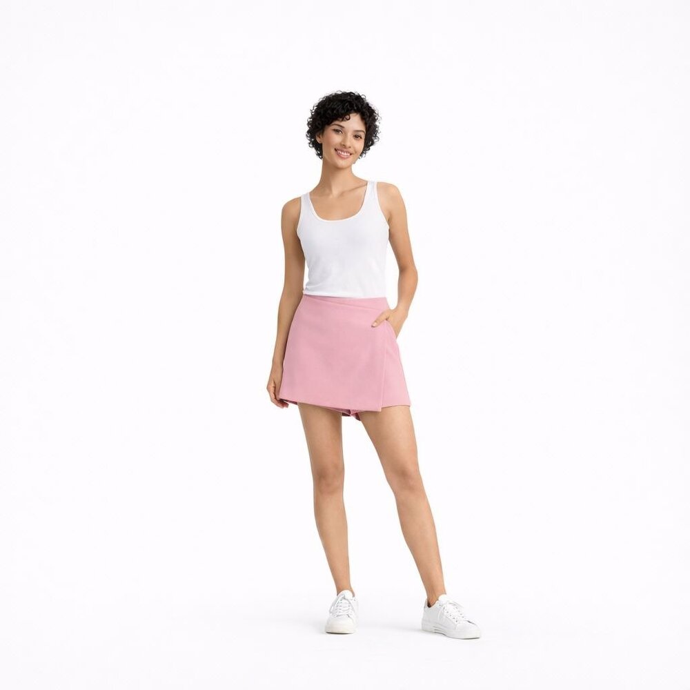 ZARA Pink Wrap Skort Size Small Polyester Blend